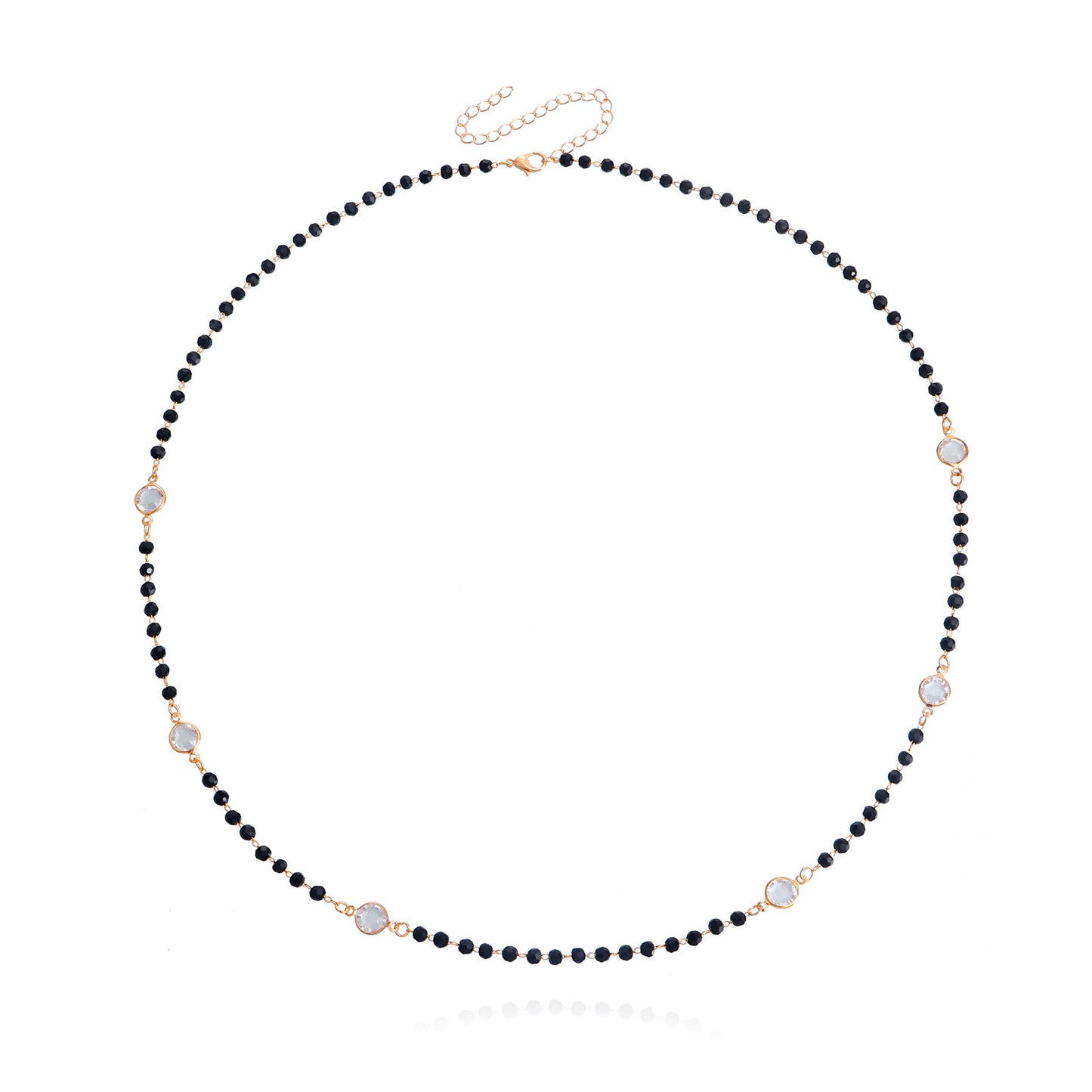 Minimalist Geometric Double-Layer Necklace for Women with Black Rhinestones and White Zirconia on Alloy Base with Electroplated Finish