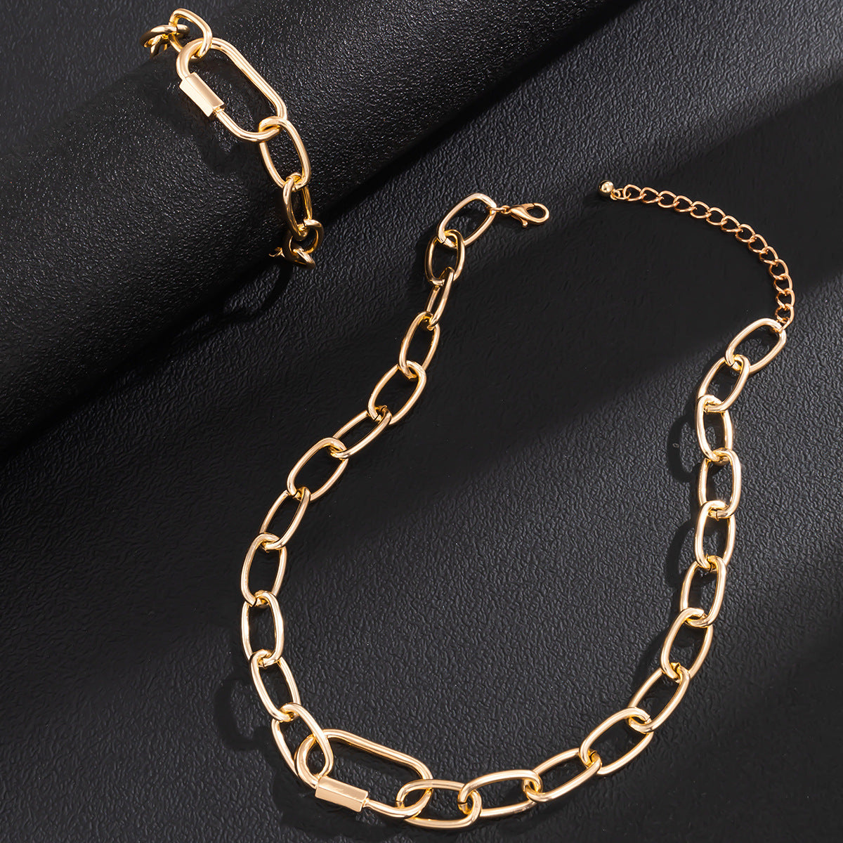 Hip-hop Geometric Oval Alloy Plated Cable Chain Necklace Set