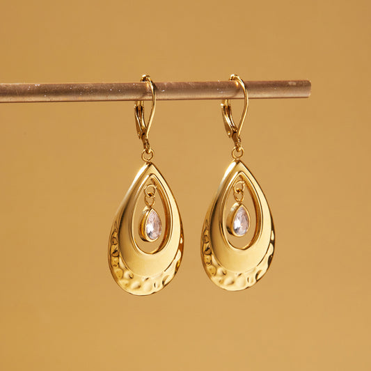 Orecchini a Cerchio da Donna Lusso Geometrico a Goccia in Zircone Acciaio Inossidabile Placcato Oro 18K