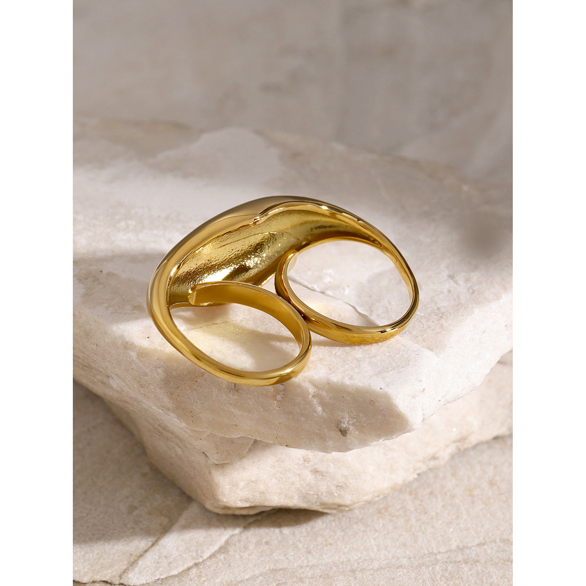18K Gold Plated Stainless Steel Double Finger Ring Asymmetric Design