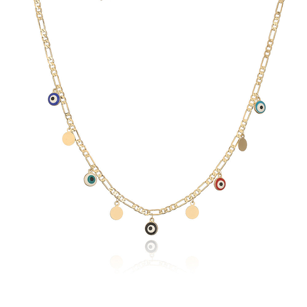 Minimalist Geometric Evil Eye Pendant Necklace in Copper with Enamel Finish for Women