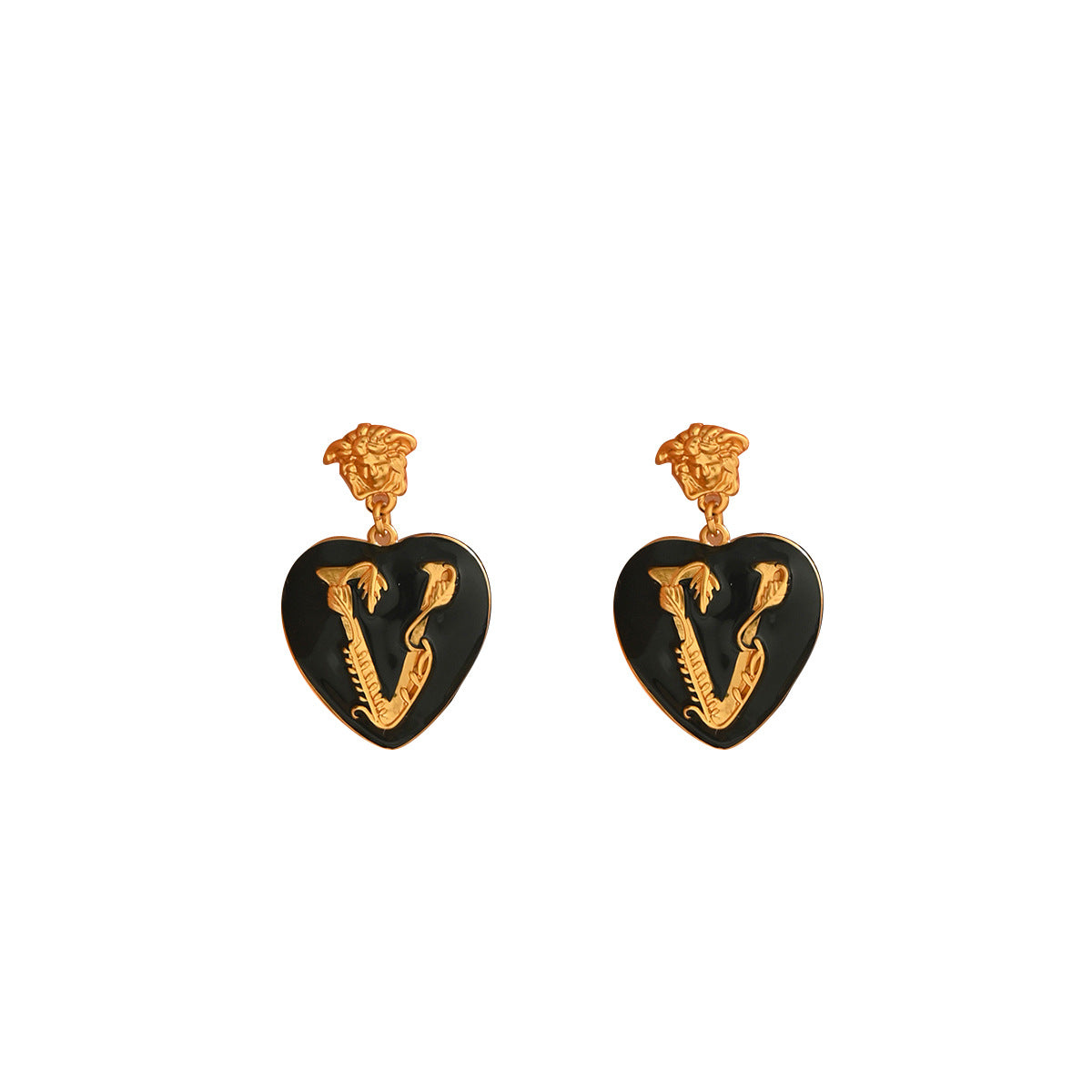 Pendientes de tuerca minimalistas de aleación de zinc esmaltada con forma de corazón para mujer con postes de acero inoxidable
