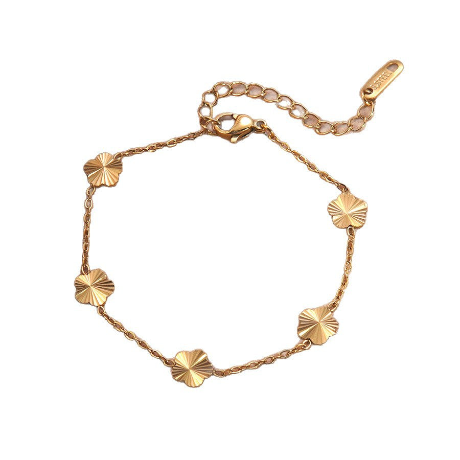 Elegante bracciale da donna in acciaio inossidabile placcato oro 18 carati con motivo floreale