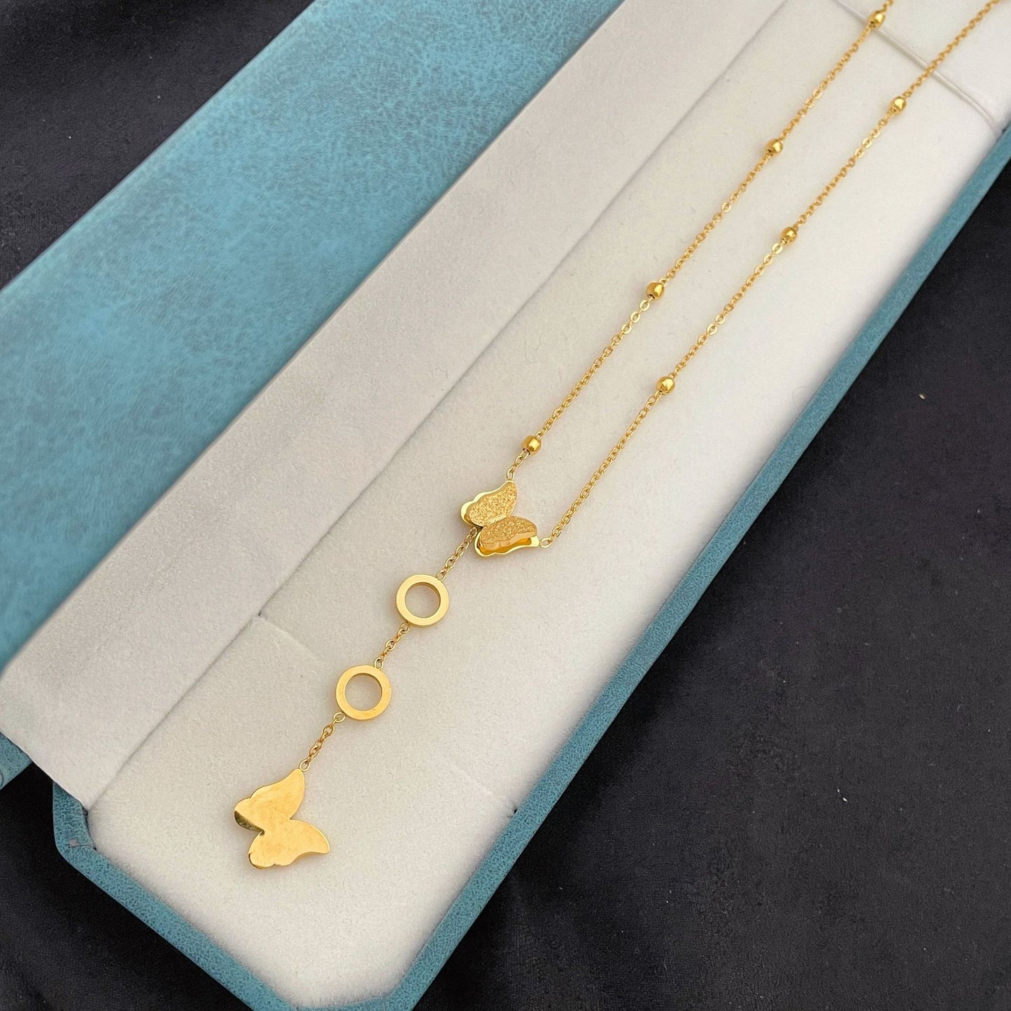 Minimalist Butterfly Pendant Necklace in Titanium Steel with Plated Finish for Women and Unisex Wear