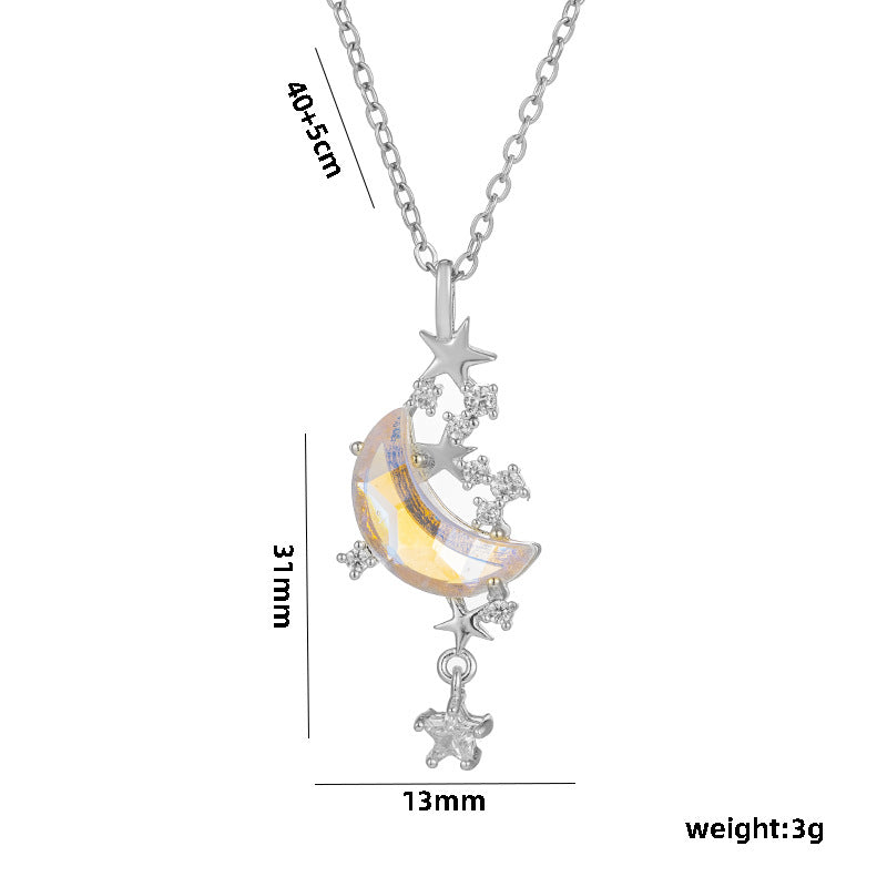 Collana con ciondolo geometrico minimalista in acciaio al titanio da donna con intarsio in strass e catena a O
