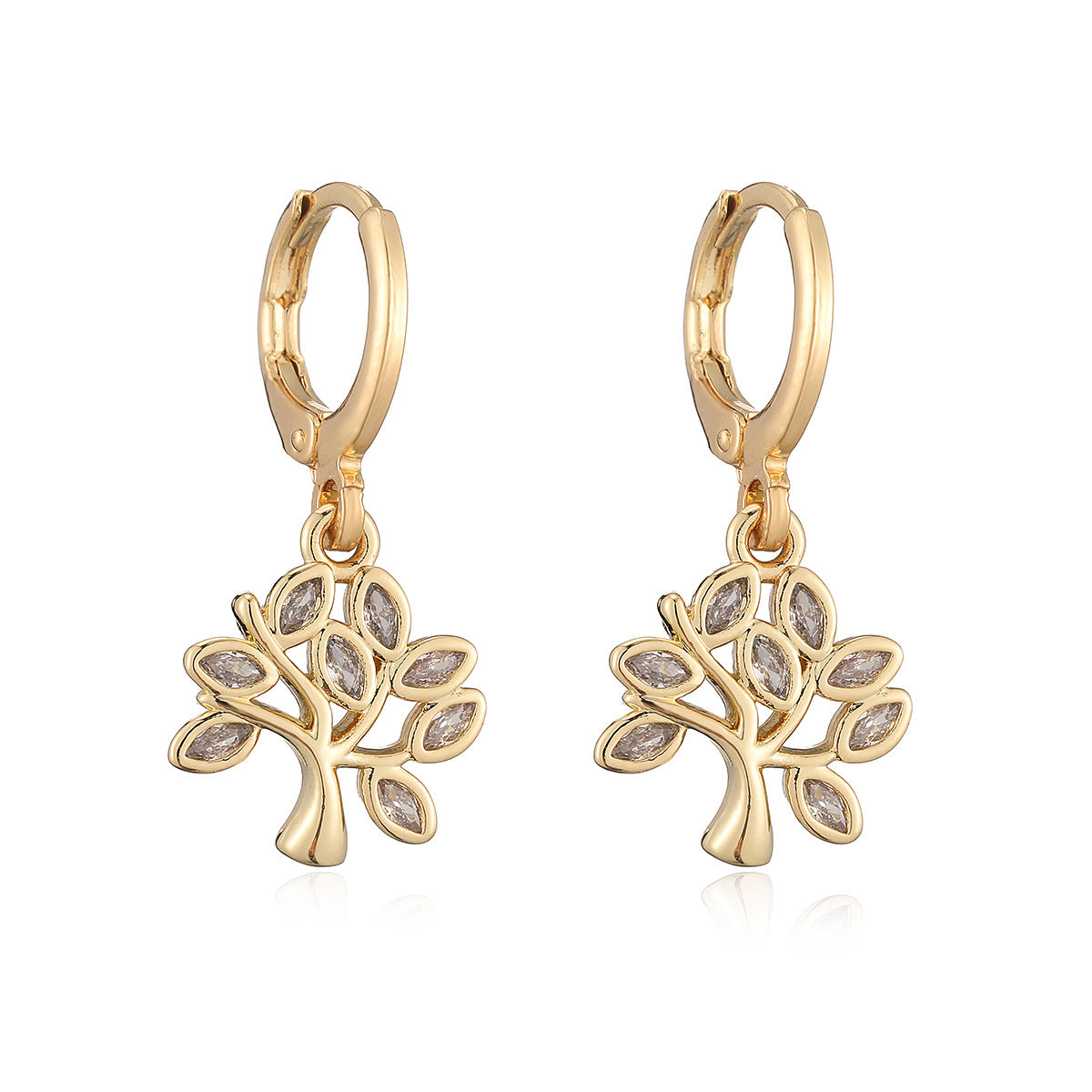 Minimalist Luxury Geometric Gold Plated Brass Cubic Zirconia Tree Earrings for Women