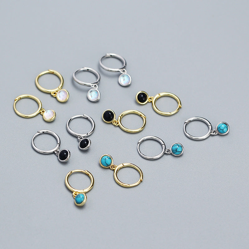 Orecchini pendenti da donna geometrici e minimalisti in argento sterling S925 con pietra di luna sintetica, agata e turchese