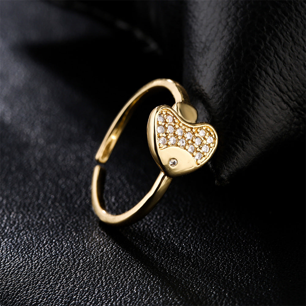 Minimalist Geometric Animal Brass Gold Plated Ring with Cubic Zirconia for Women