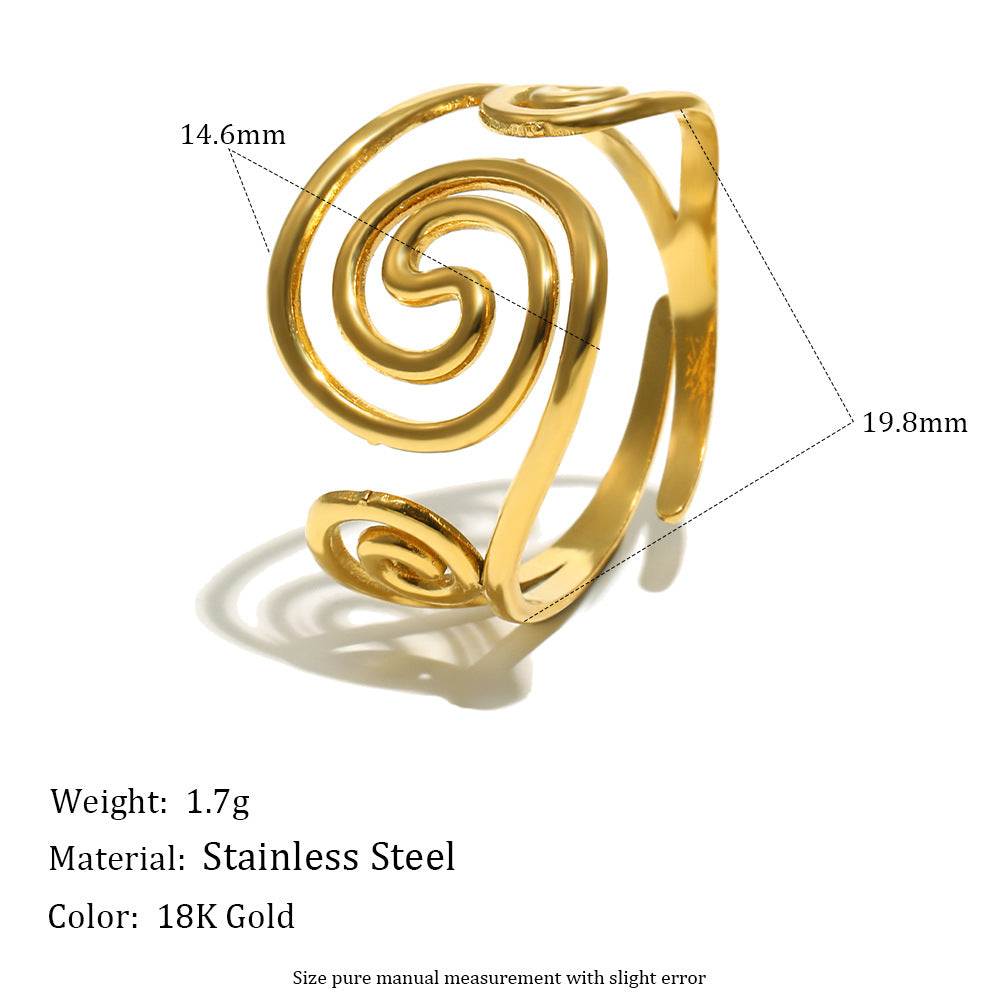 Anillo minimalista de acero inoxidable con forma de línea y baño de oro de 18K para mujer