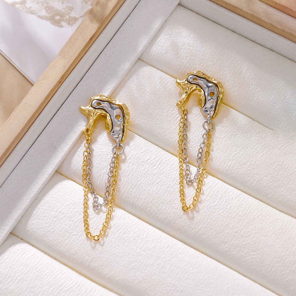 Two-Tone Gold and Silver Plated Alloy Geometric Heart Tassel Earrings for Women