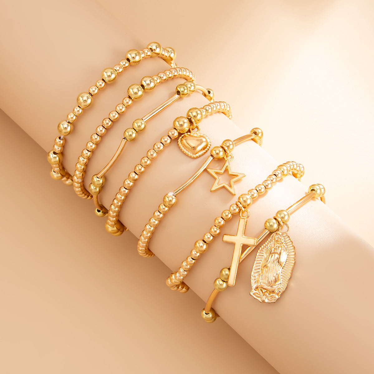 Pulsera minimalista geométrica de cruz con cuentas de resina y acabado chapado para mujer