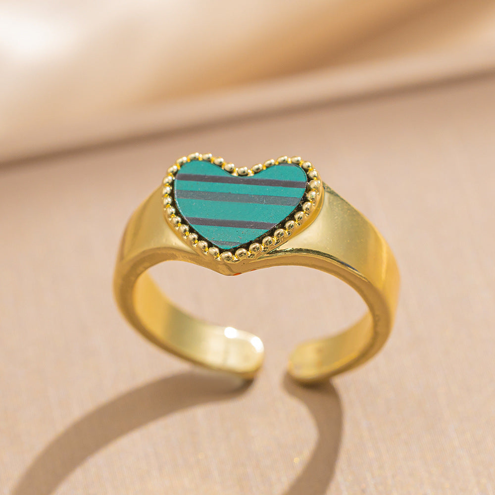 Luxury Minimalist Adjustable Open Ring for Women with Gold-Plated Copper Band and Zircon Stone Accent in Heart and Floral Shape