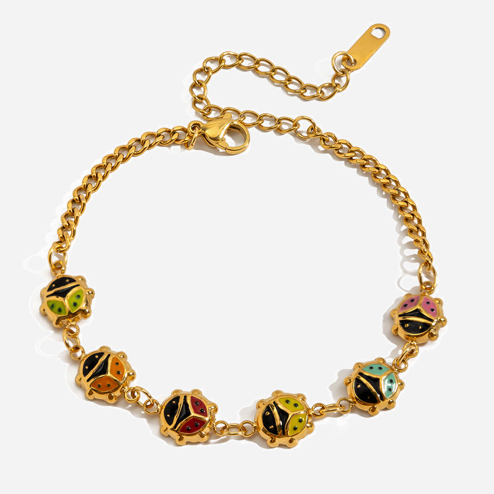 Minimalist Geometric Ladybug Animal Stainless Steel Plated Bracelet for Women