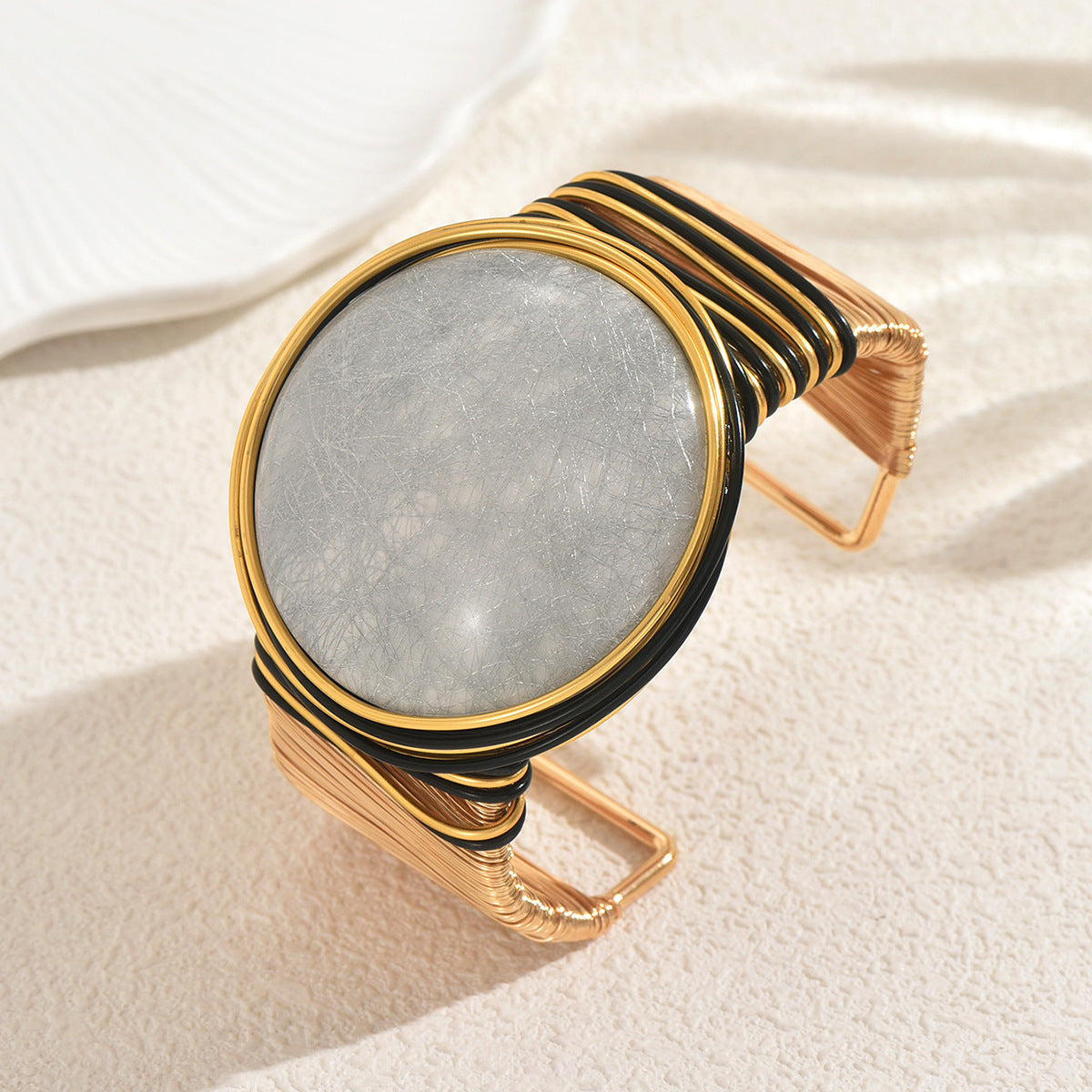 Pulsera geométrica de lujo para mujer con incrustaciones de piedras preciosas, brazalete ajustable de aleación de zinc para la elegancia diaria