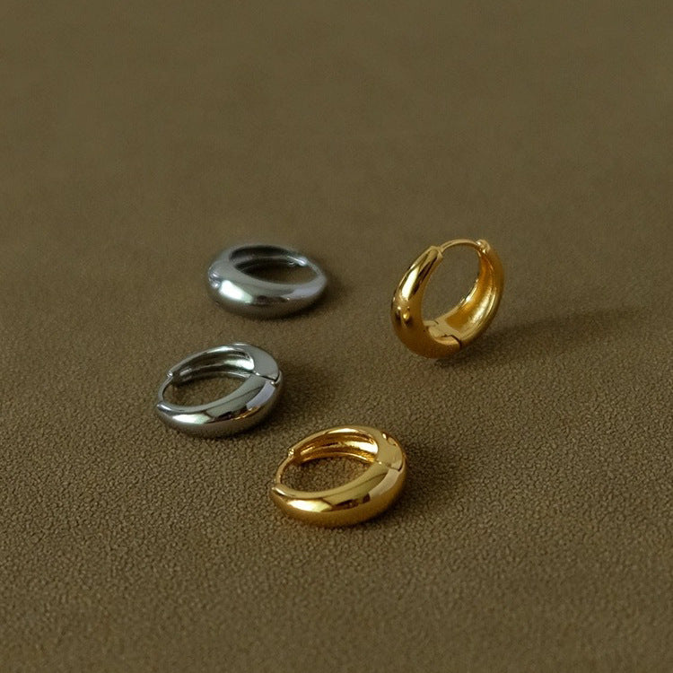 Orecchini a Cerchio Minimalisti da Donna in Acciaio al Titanio Stile Francese con Placcatura in Oro e Design a U