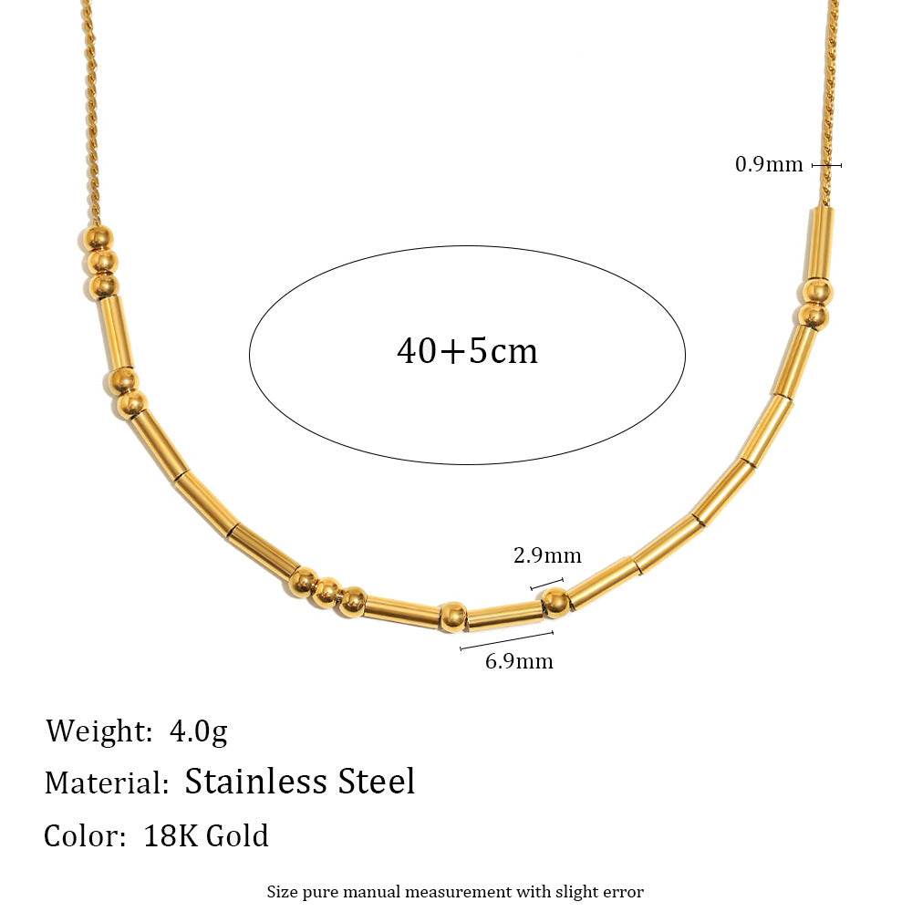 Minimalist Geometric Stainless Steel Pendant Necklace with 18K Gold Plated Beads and Round Tube Links