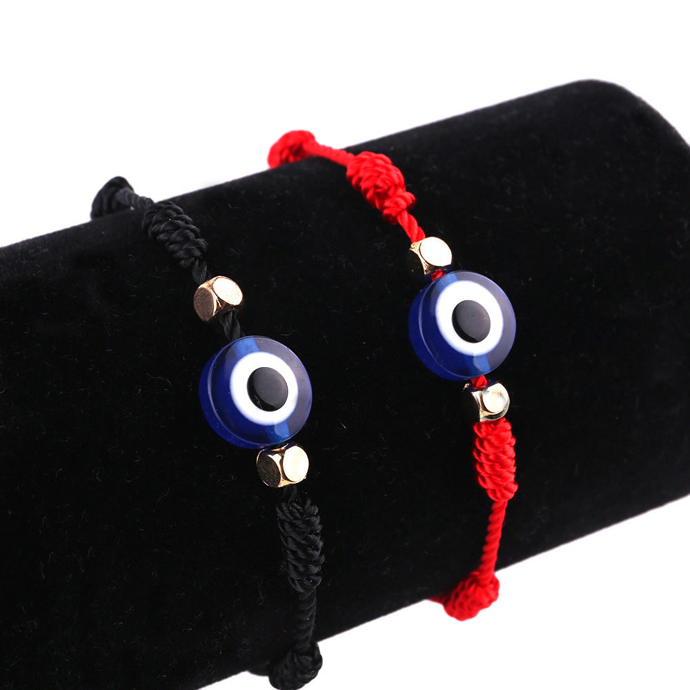 Sweet Hand-woven Geometric Evil Eye Adjustable Red Rope Bracelet Unisex