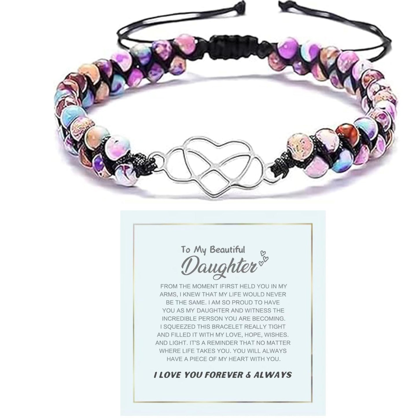 Handmade Double Layer Heart Shape Gemstone Beaded Bracelet Unisex Fashion Jewelry