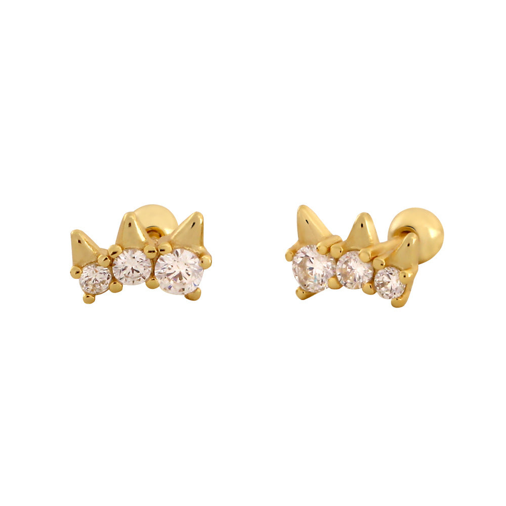 Orecchini a perno geometrici in argento Sterling 925 con intarsi di strass e dettagli a rivetto