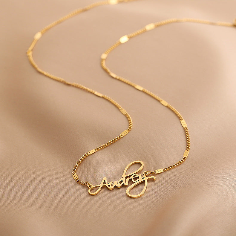 Minimalist Letter Pendant Necklace for Women and Men Titanium Steel Plated Clavicle Chain with Geometric Alphabet Design