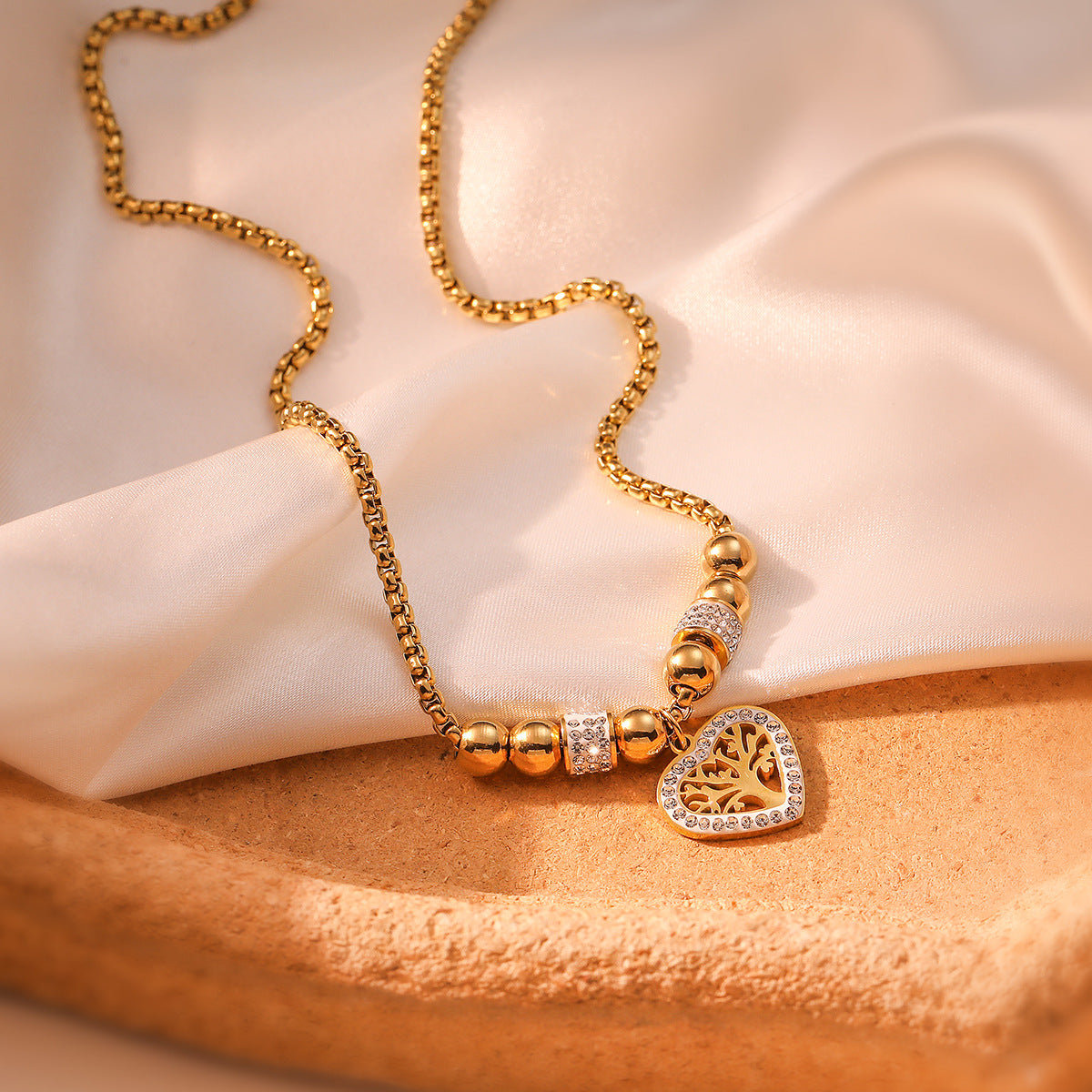 Collana con Ciondolo Albero della Vita Minimalista Geometrico in Acciaio al Titanio da Donna con Intarsio di Zirconi