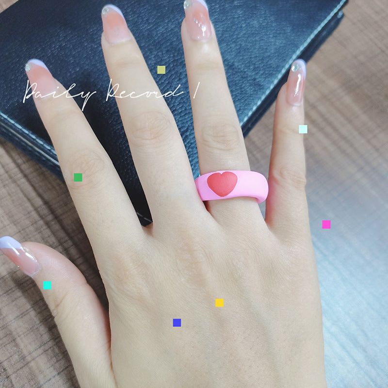 Vintage Geometric Heart Cartoon Resin Ring