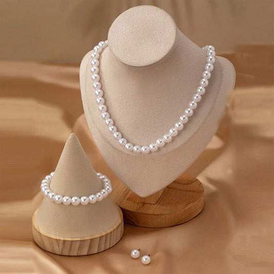 Sweet Style Pearl Necklace Set for Kids - Handcrafted Resin and Glass Pendant Necklace with Round Bead Chain, Elegant Clavicle Design for Ages 3 to 10+