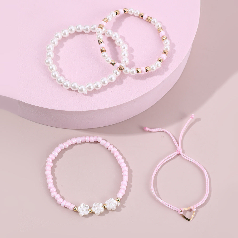 Juego de pulseras de resina con perlas en forma de corazón para niños, estilo minimalista, lindo y dulce