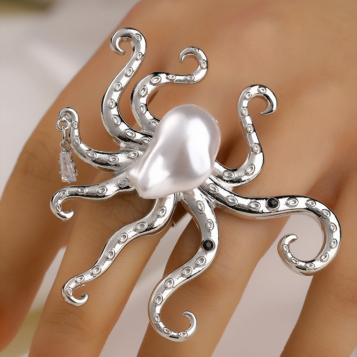 Anillo de pulpo acrílico retro Hip Hop con incrustaciones de diamantes para mujer, banda minimalista ajustable para el dedo índice