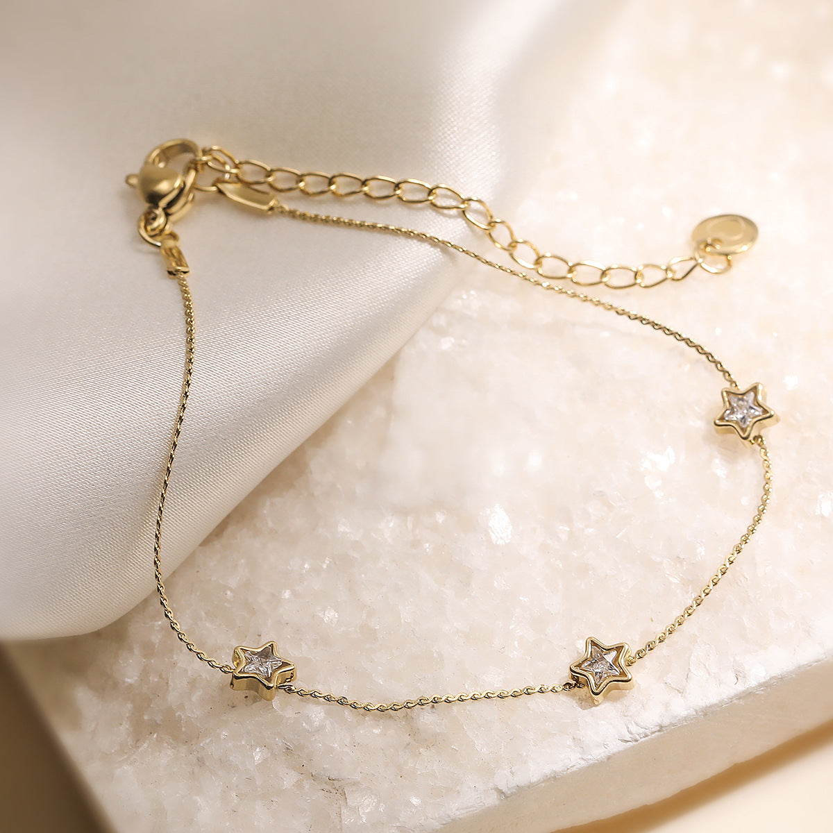 Minimalist Luxury 18K Gold Plated Geometric Stainless Steel Bracelet with Cubic Zirconia for Women