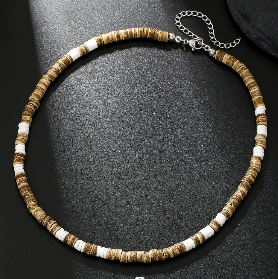 Casual Geometric Round Wood Bead Alloy Plated Men's Long Rivet Necklace