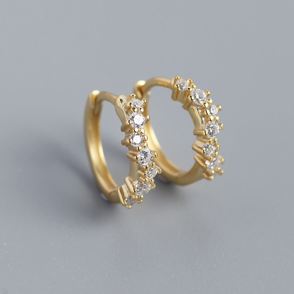 Orecchini a cerchio da donna in argento sterling S925, design minimalista a onda con strass incastonati