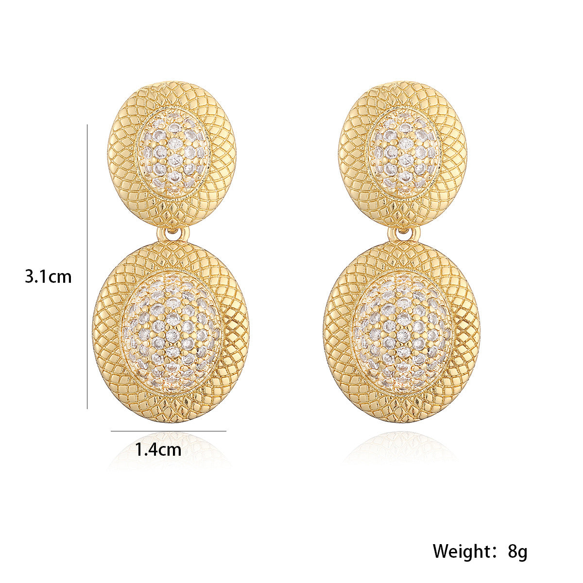 Vintage Geometric Earrings for Women Made of Brass with 18K Gold Plating and Micro-Paved Zirconia, Minimalist Luxury Design