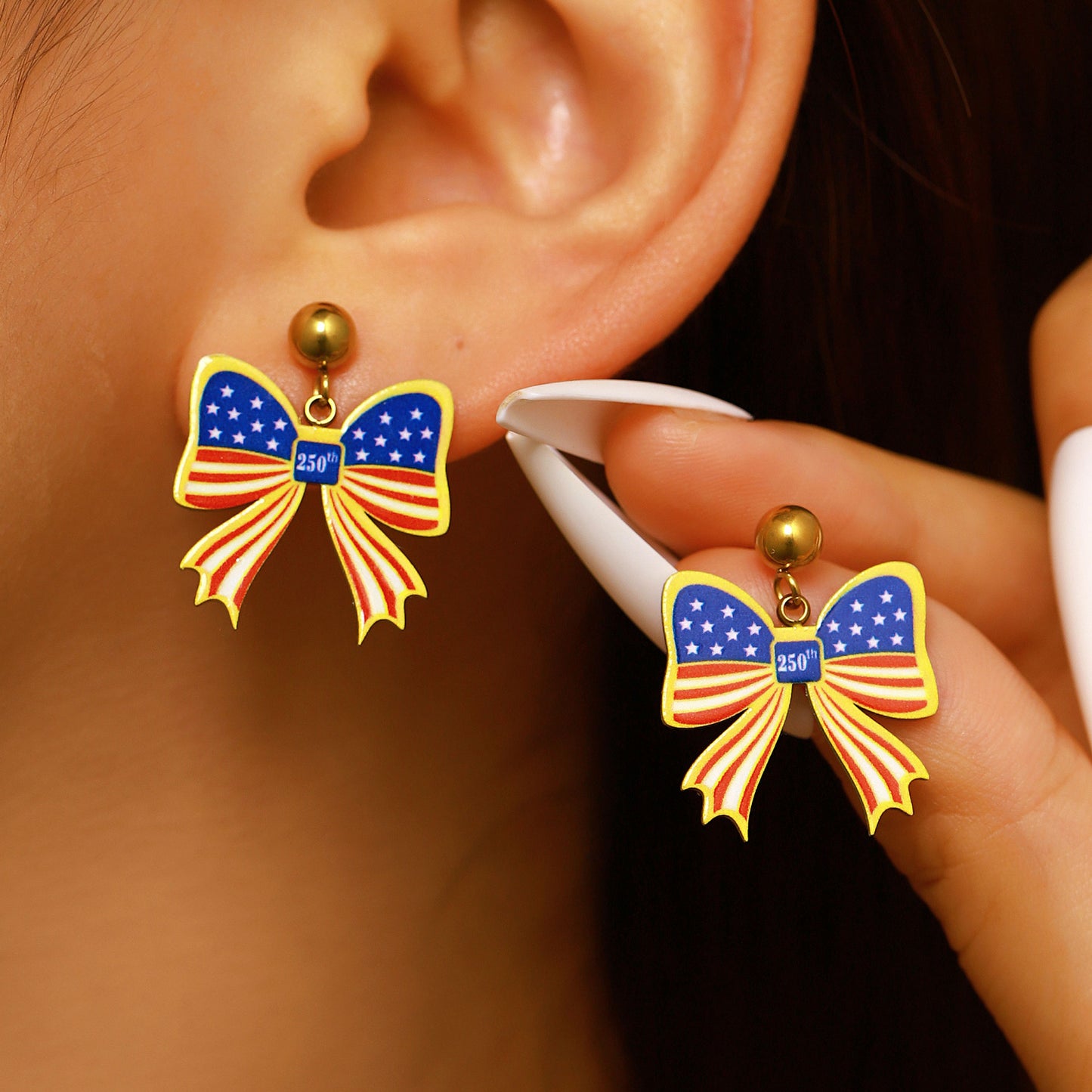 Elegant Stainless Steel Bow Pendant Necklace Set for Women 250th US Independence Day Commemorative Jewelry
