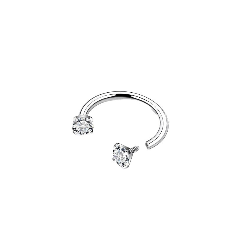 Fashion OL Style Horseshoe-Shaped Titanium Alloy Nose Stud with Polished Finish and Cubic Zirconia Inlay for Unisex Piercing