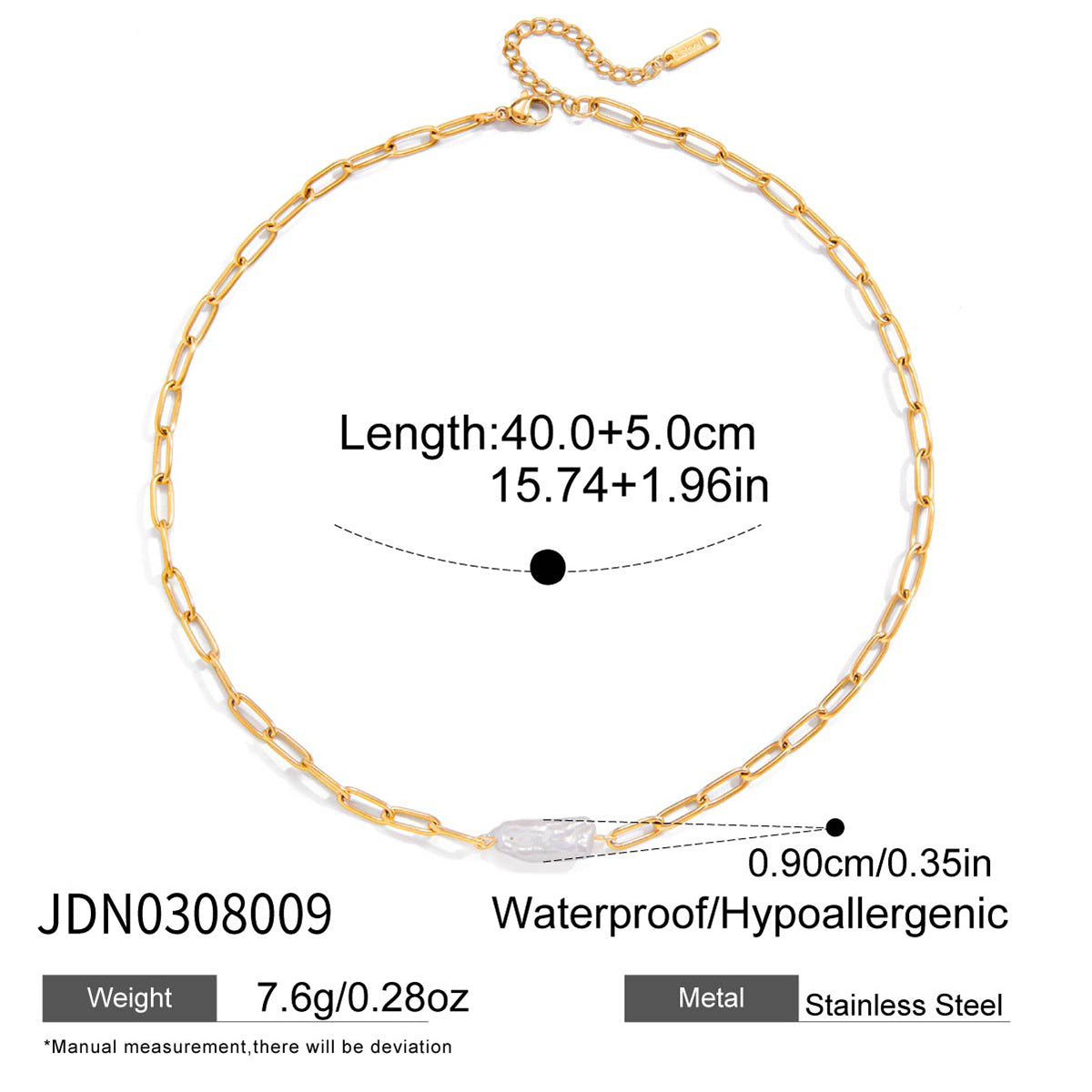 Collar minimalista de acero inoxidable con forma de clip, colgante de perla cultivada y detalles de pedrería para mujer