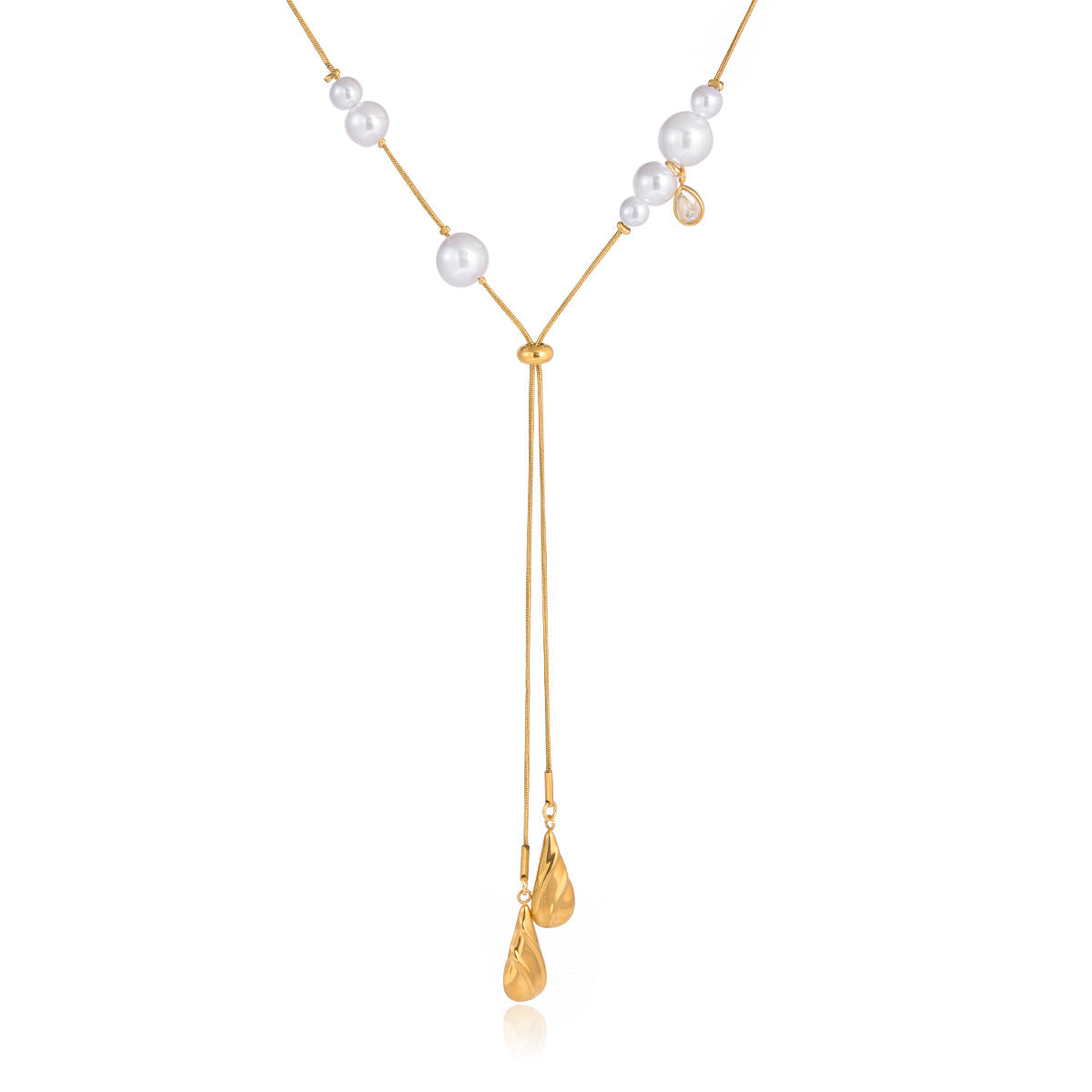 Collana con Pendente Geometrico Minimalista in Acciaio al Titanio con Ciondolo a Goccia Placcato Oro 18K e Placcatura Sottovuoto PVD in Oro per Donna