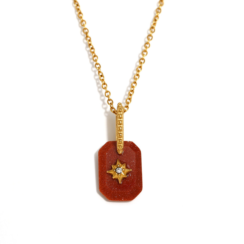 Minimalist Geometric Eight-Pointed Star Pendant Necklace for Women Stainless Steel with 18K Gold Plating and Acrylic Inlay