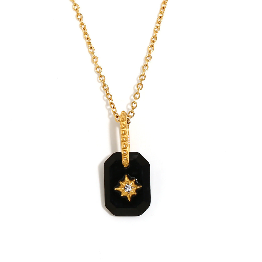 Minimalist Geometric Eight-Pointed Star Pendant Necklace for Women Stainless Steel with 18K Gold Plating and Acrylic Inlay