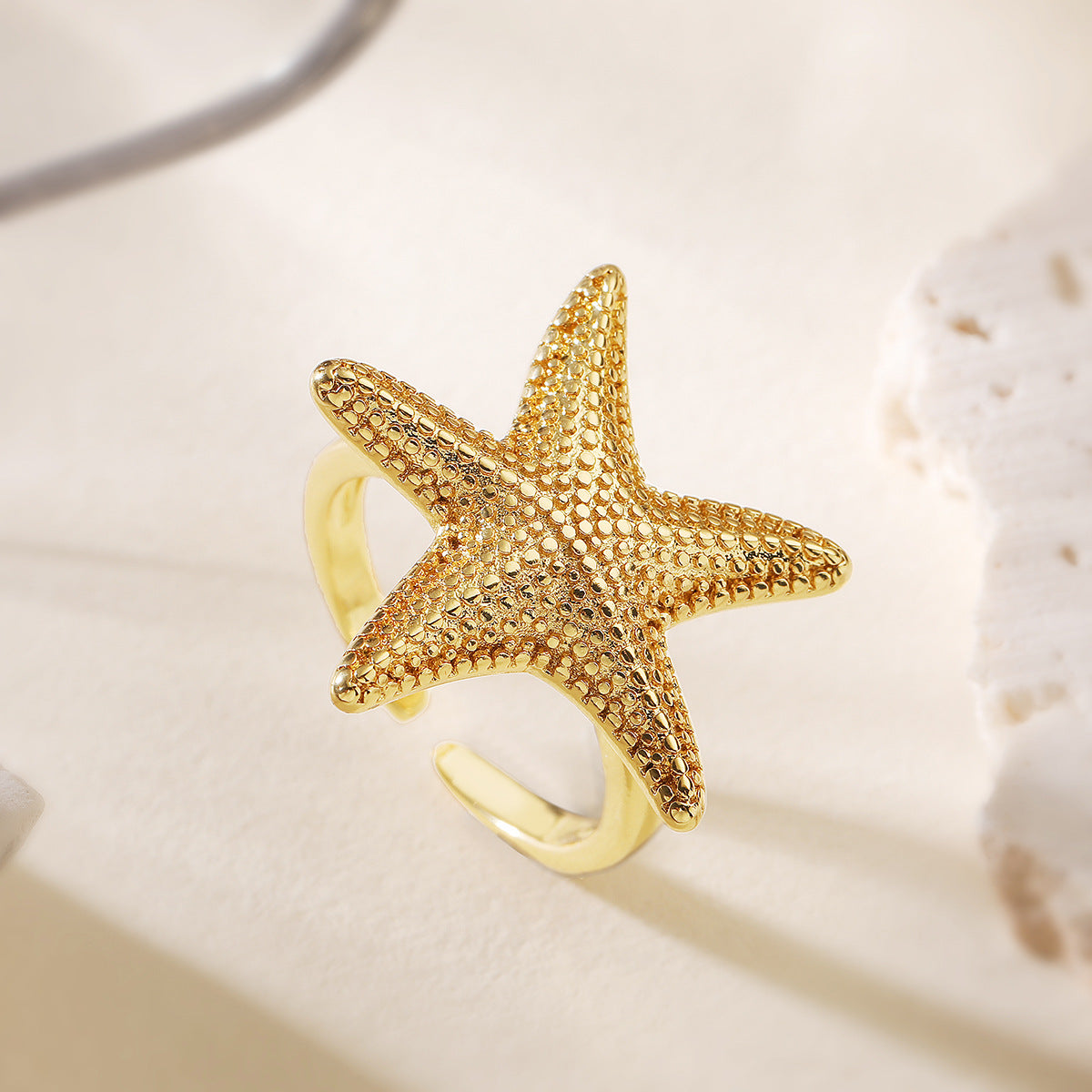 Minimalist 18K Gold Plated Brass Star Open Ring for Women
