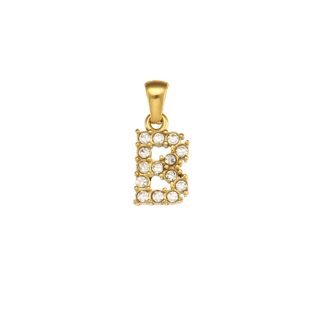 Minimalist Letter Pendant Necklace Stainless Steel with 18K Gold Plating Micro-Pave Zirconia and Pearl Accents