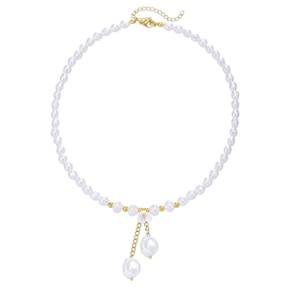 Irregular Baroque Style Imitation Pearl Necklace with Geometric Shape Alloy Chain for Women