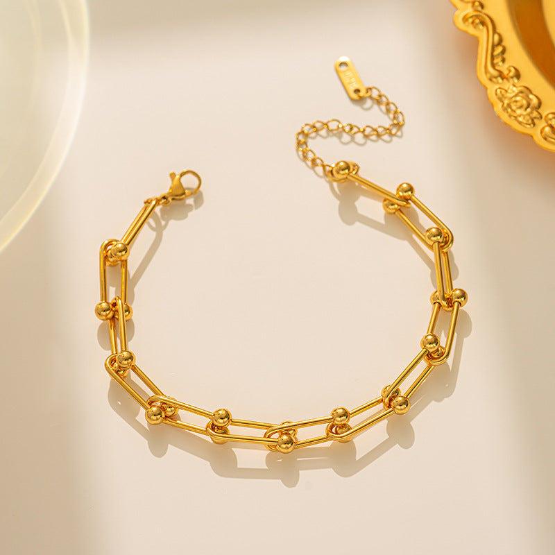 Bracciale a U Minimalista in Acciaio al Titanio con Finitura Placcata da Donna, Accessorio di Moda Ipoallergenico