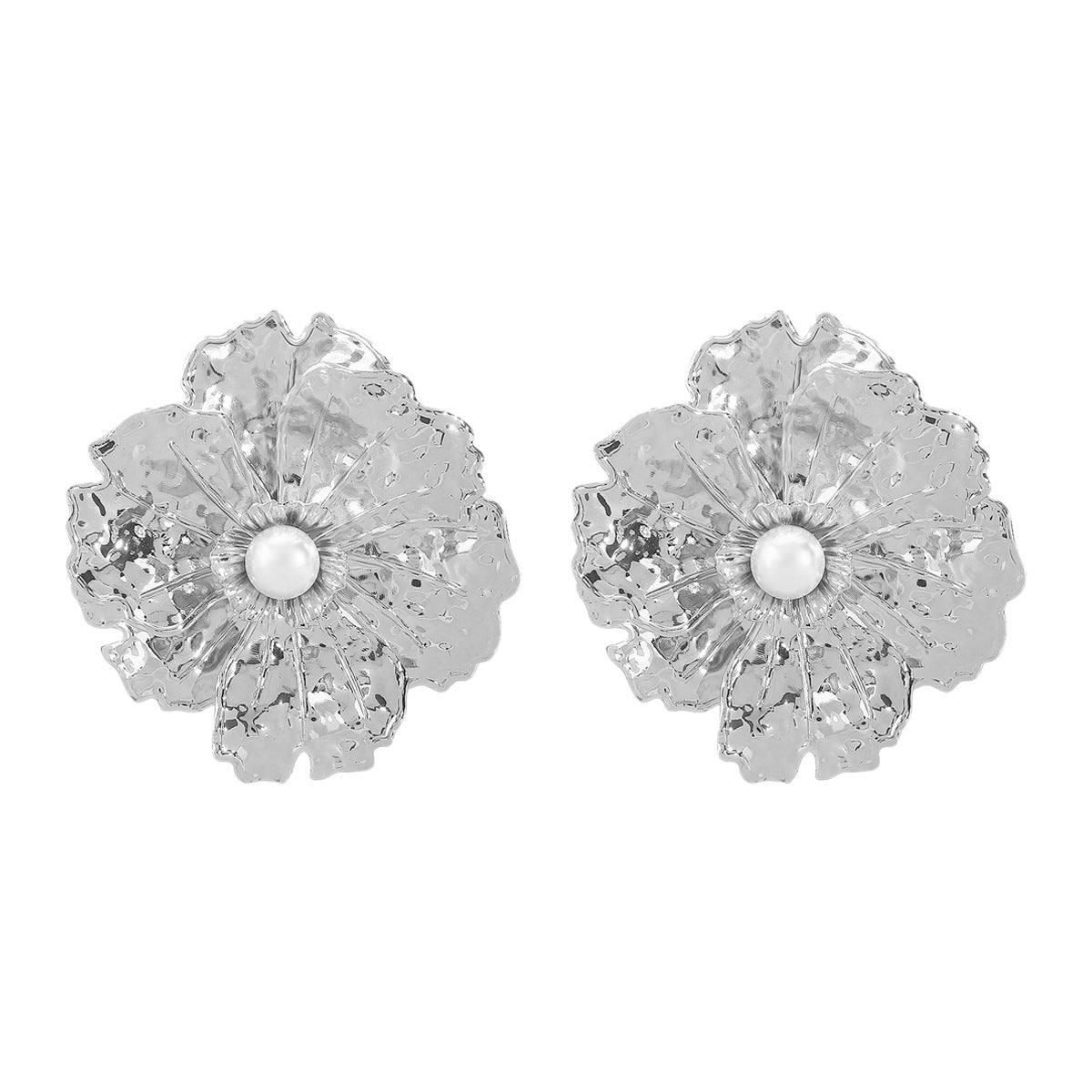 Orecchini vintage minimalisti da donna in metallo con floreale geometrico, intarsio di perle finte e finitura galvanizzata