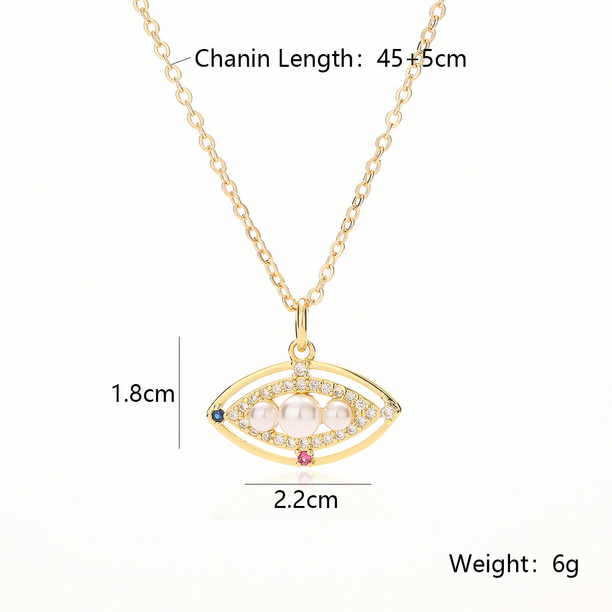 Minimalist Geometric Evil Eye Pendant Necklace for Women with Copper Base Plated in Real Gold and Zircon Inlay