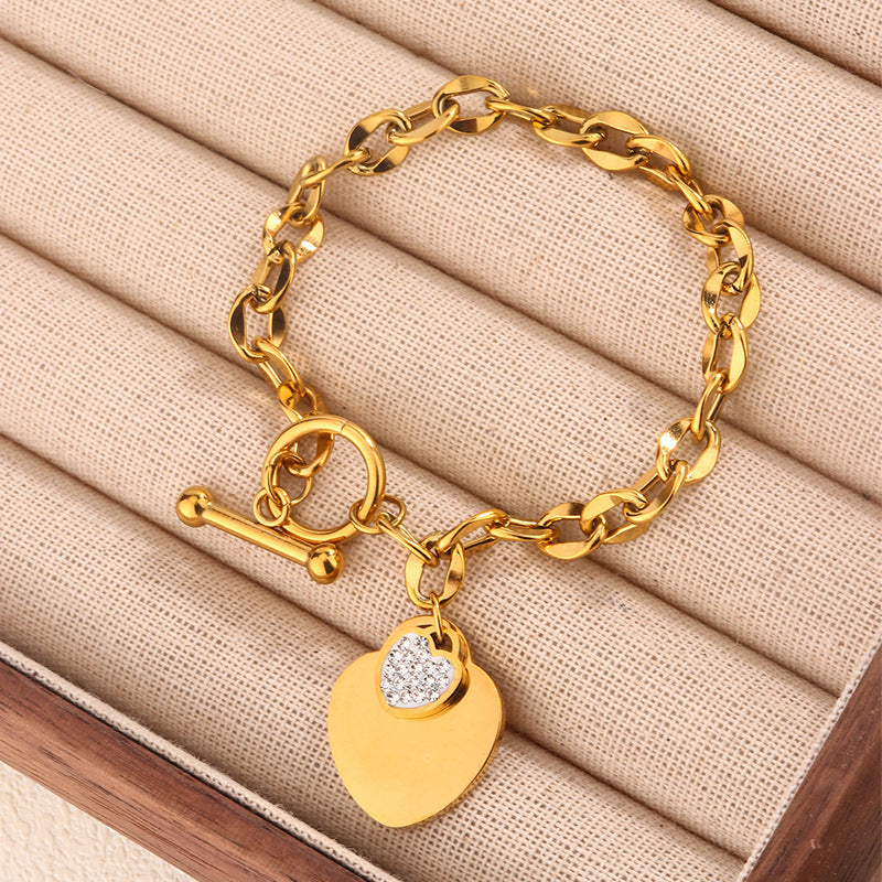 Bracciale da donna placcato in acciaio al titanio con farfalla a cuore elegante alla moda con chiusura a T
