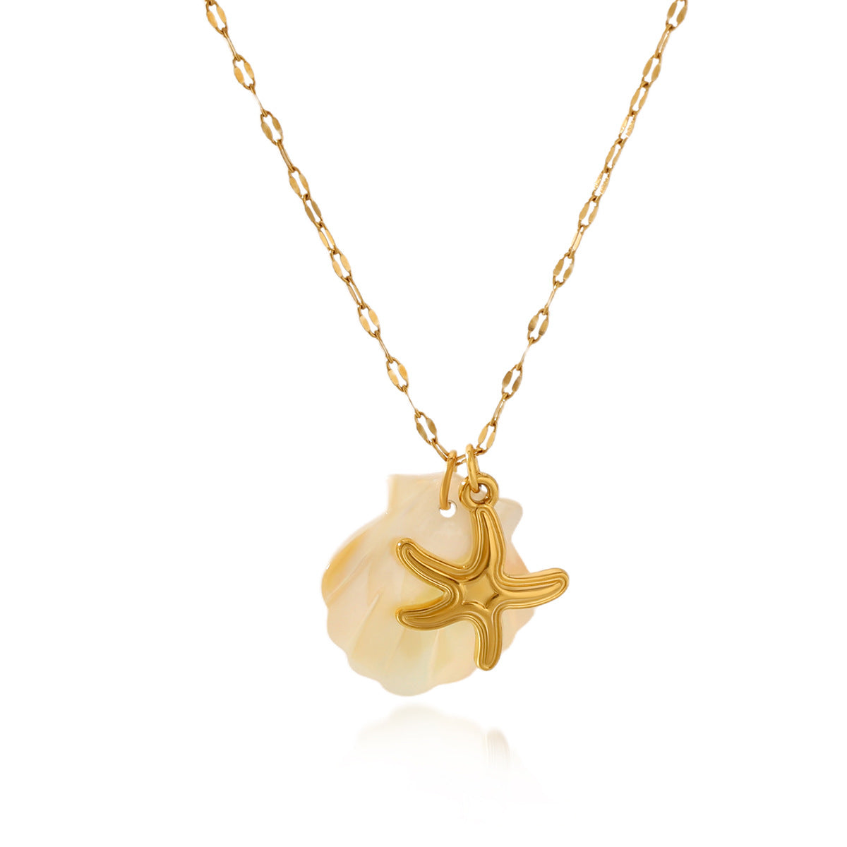 Collana da donna con ciondolo a stella marina, cavalluccio marino e conchiglia in acciaio inossidabile placcato oro 18 carati stile Ins
