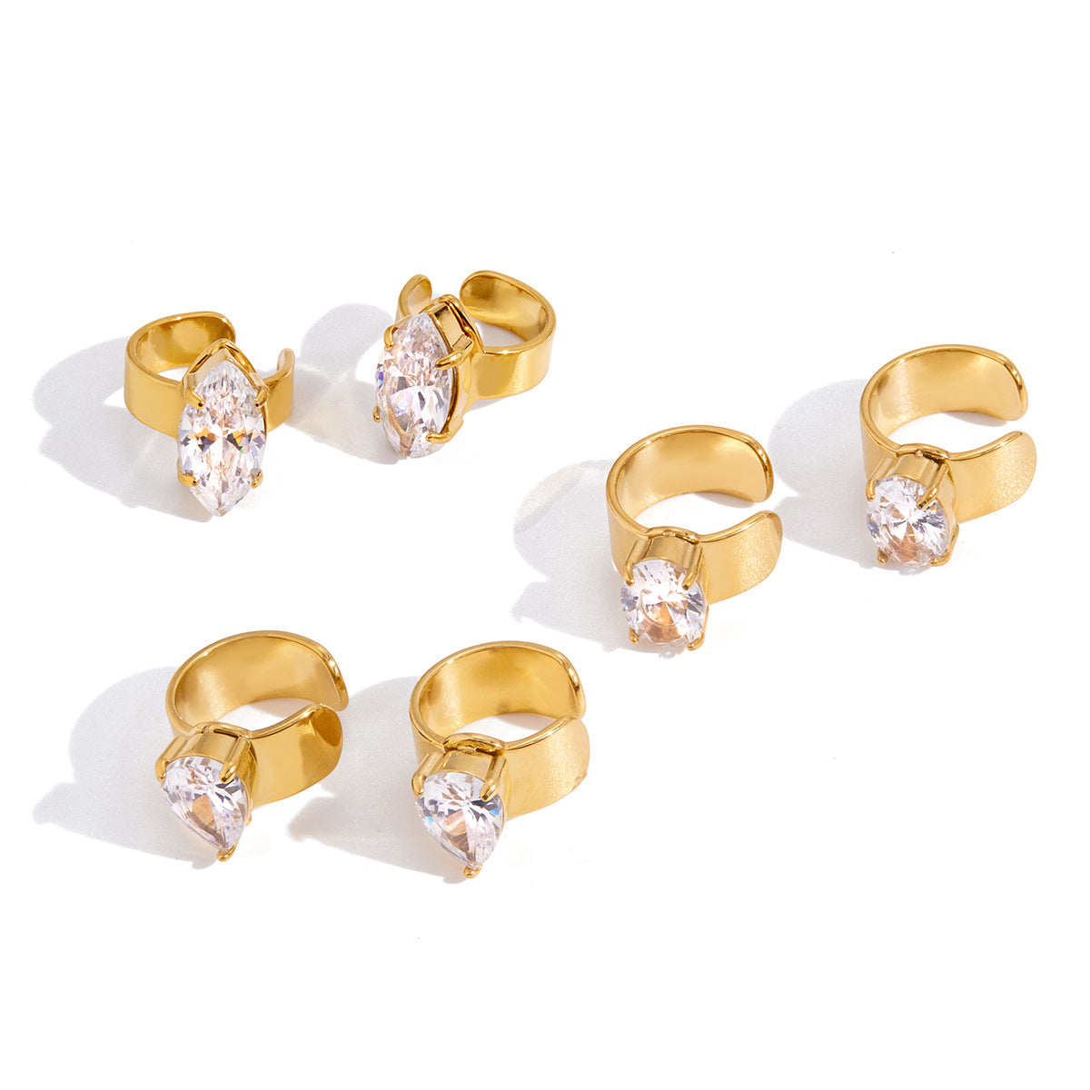 Pendientes de clip de acero inoxidable geométricos de cuatro lados con acabado chapado para mujer, joyas de lujo para la oreja