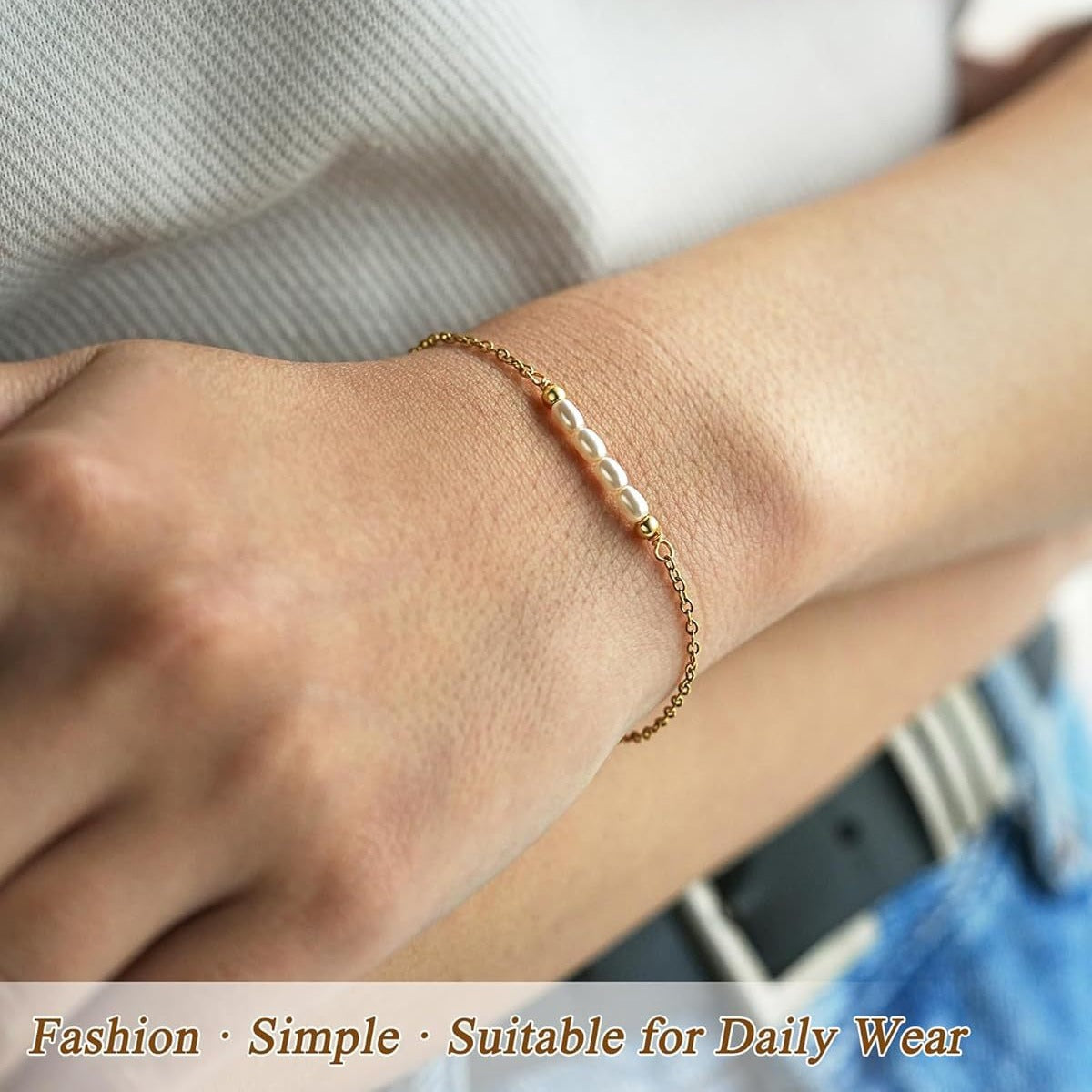 Sweet Geometric Pearl Stainless Steel Bracelet for Women