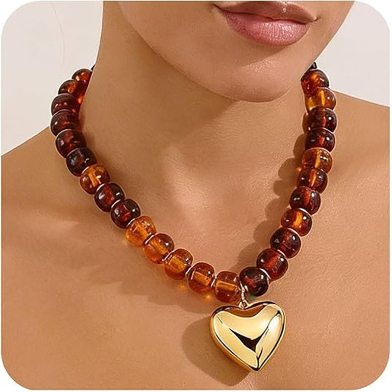Fashion Gradient Acrylic Resin Heart Geometric Charm Bracelet Unisex Polished Beaded Hand Chain